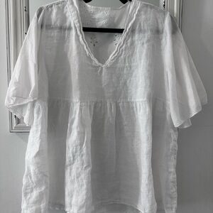 V-Neck Empire Waist Linen Blouse